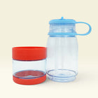 Close-up of spillproof straw lid on blue kids, water bottle for school and daycare and crunch and sip